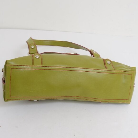 Nine West Green Pink Vegan Leather Satchel Handbag Purse - Picture 7 of 14